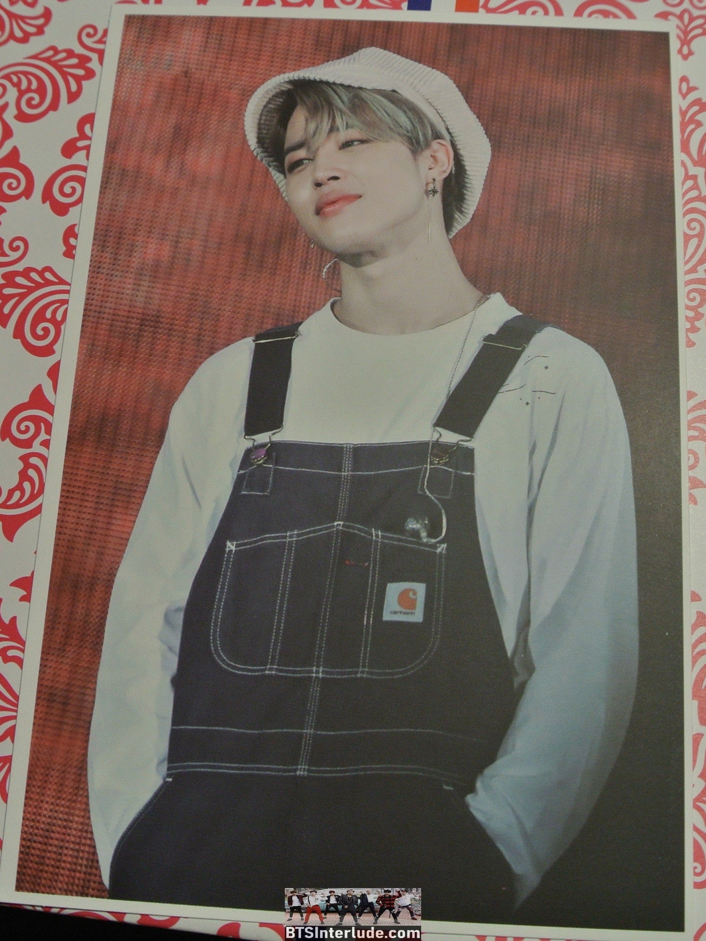 BTS POSTCARD FANSITE PARK JIMIN 박지민 OVERALLS TAN BERET FANSIGN NEVERMIND PIECES OF MIND FANSITE