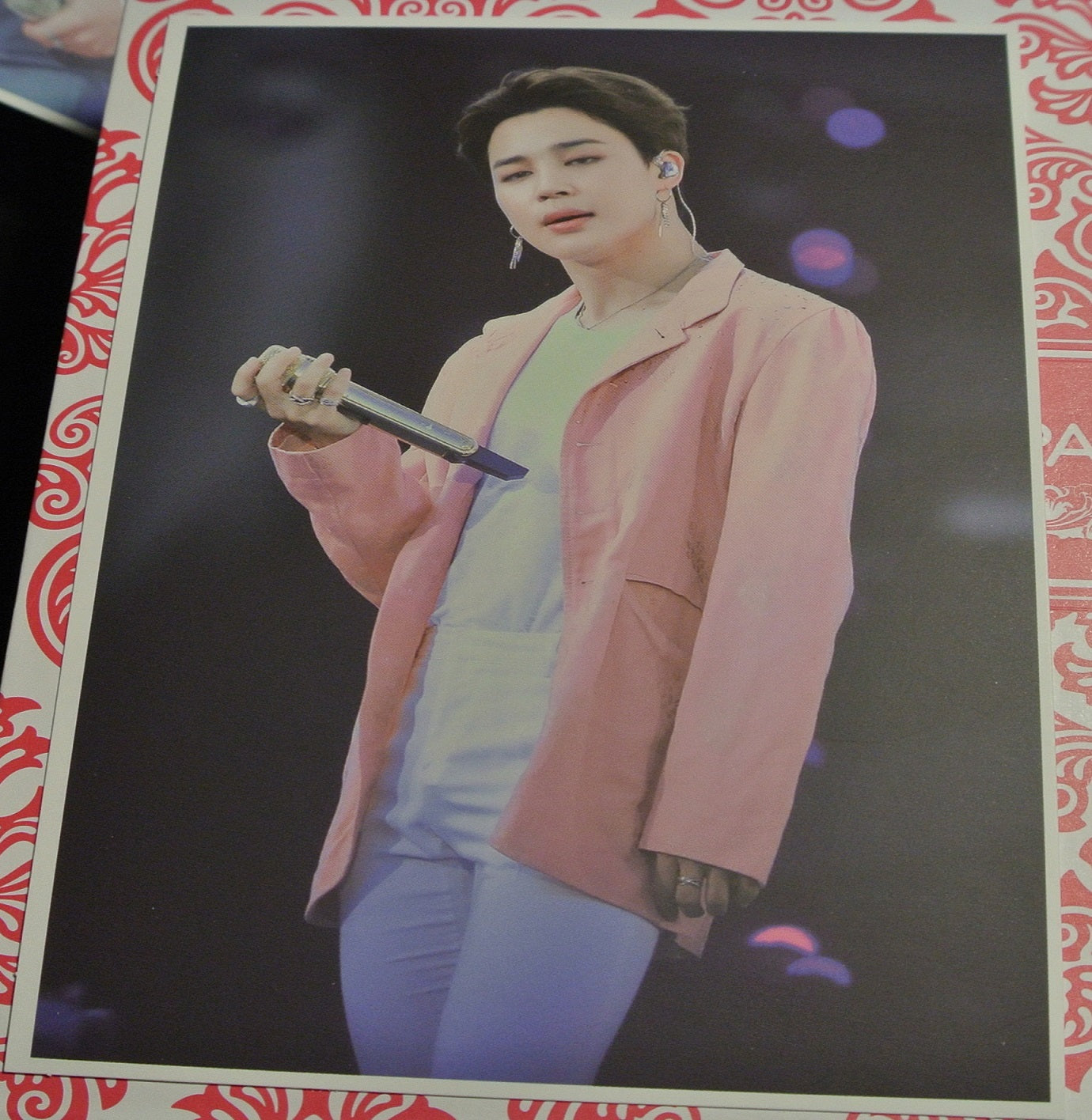 BTS POSTCARD FANSITE PARK JIMIN 박지민 PINK JACKET MIC NEVERMIND PIECES OF MIND FANSITE