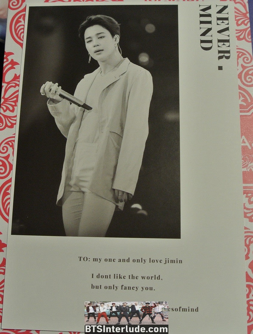BTS POSTCARD FANSITE PARK JIMIN 박지민 PINK JACKET MIC NEVERMIND PIECES OF MIND FANSITE