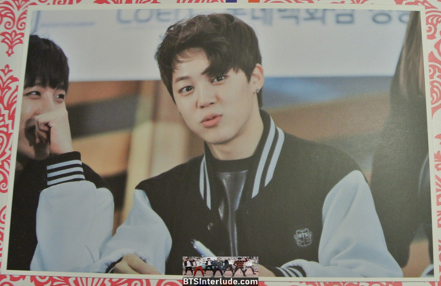 BTS POSTCARD FANSITE PARK JIMIN 박지민 VARSITY LETTERMANS JACKET FANSIGN NEVERMIND PIECES OF MIND FANSITE