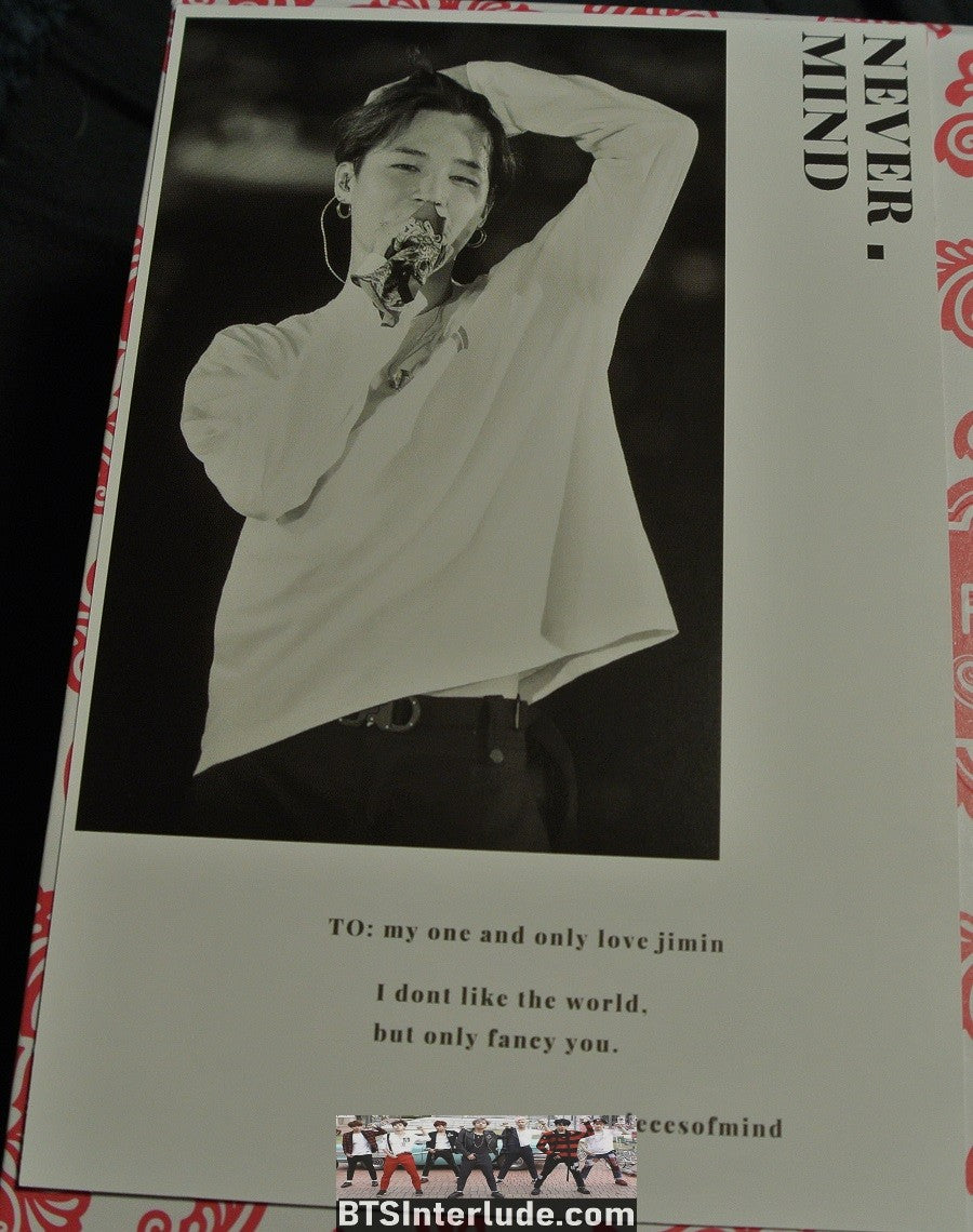 BTS POSTCARD FANSITE PARK JIMIN 박지민 WHITE LONG SLEEVE SHIRT NEVERMIND PIECES OF MIND FANSITE
