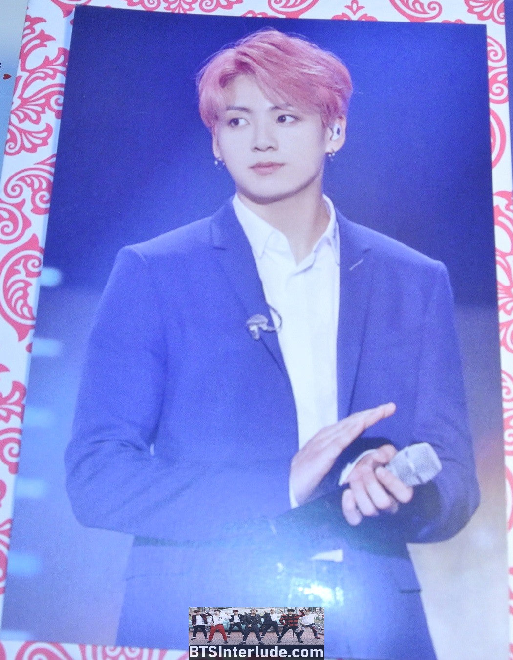 BTS POSTCARD FANSITE JEON JUNGKOOK 전정국 LOVE YOU FANSITE PINK HAIR NAVY BLAZER