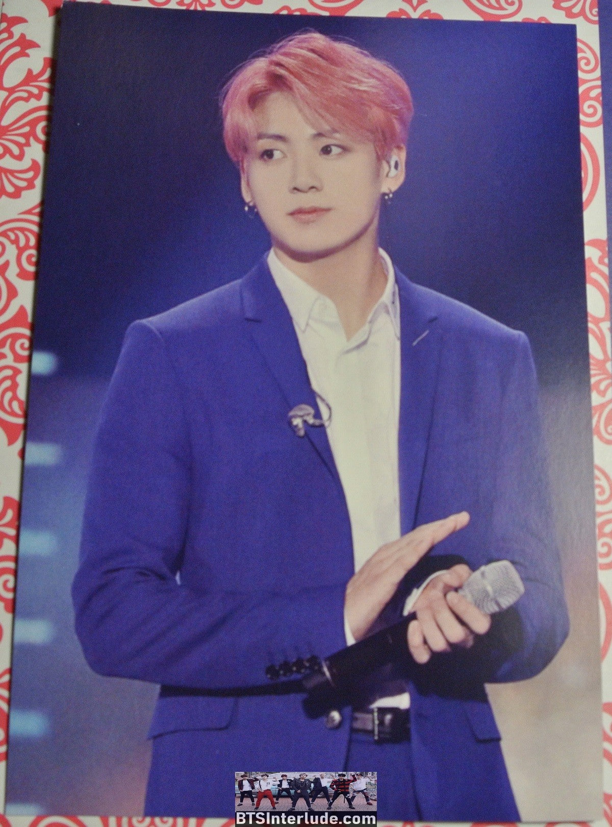 BTS POSTCARD FANSITE JEON JUNGKOOK 전정국 LOVE YOU FANSITE PINK HAIR NAVY BLAZER