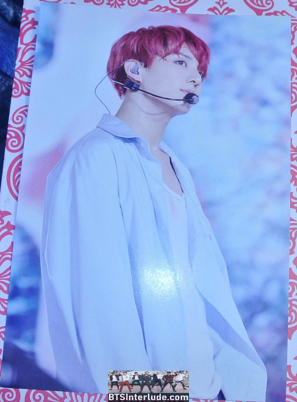 BTS POSTCARD FANSITE JEON JUNGKOOK 전정국 LOVE YOU FANSITE RED HAIR BLUE SHIRT