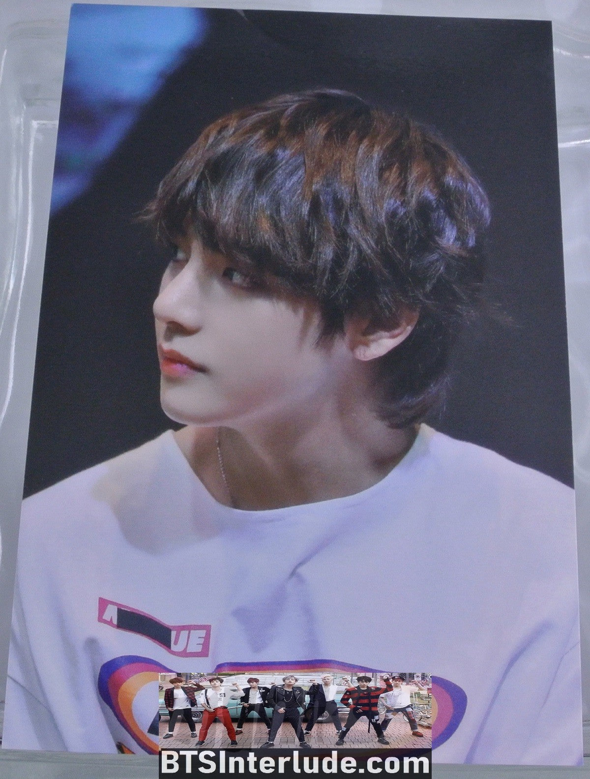 BTS POSTCARD V KIM TAEHYUNG 김태형 WHITE MANNS SWEATSHIRT PHOTO DEAR MY HEART FANSITE