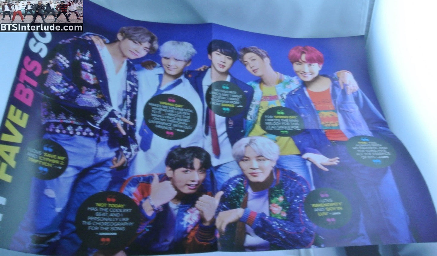 BTS POSTER FOLDED FANSITE GROUP 2 SIDED 4 PAGES FAVE SONGS & 2019 PICS JUNGKOOK V JIMIN RM J-HOPE SUGA JIN