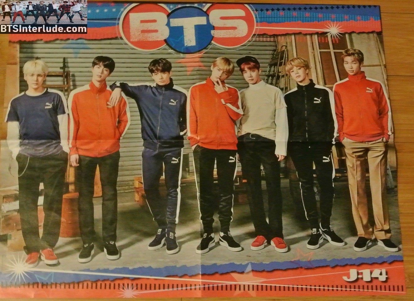 BTS POSTER FOLDED FANSITE GROUP 4 PAGE RED BLUE PUMA PHOTOSHOOT JUNGKOOK V JIMIN RM J-HOPE SUGA JIN