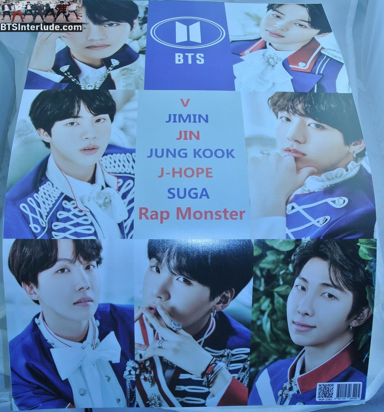 BTS POSTER MINI FANSITE GROUP JAPAN FAN MEET BLUE WHITE OUTFITS JUNGKOOK V JIMIN RM J-HOPE SUGA JIN