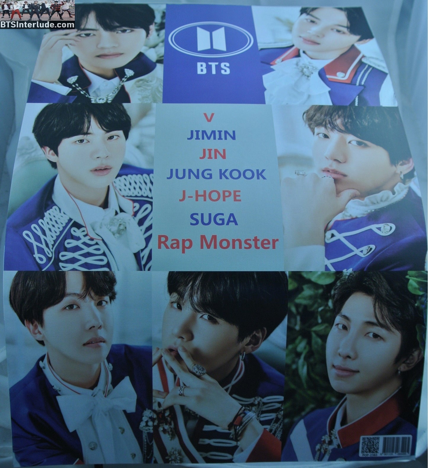 BTS POSTER MINI FANSITE GROUP JAPAN FAN MEET BLUE WHITE OUTFITS JUNGKOOK V JIMIN RM J-HOPE SUGA JIN
