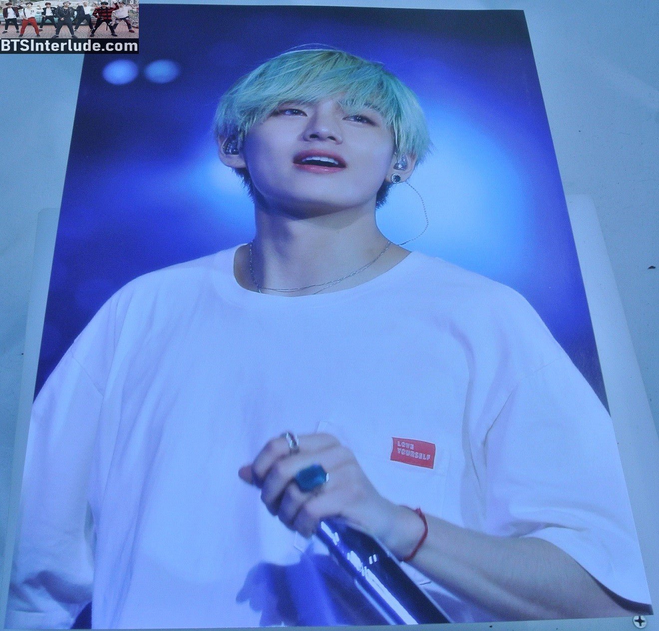 BTS POSTER FANSITE V KIM TAEHYUNG 김태형 MINT HAIR LOVE YOURSELF WORLD TOUR DEAR MY HEART FANSITE