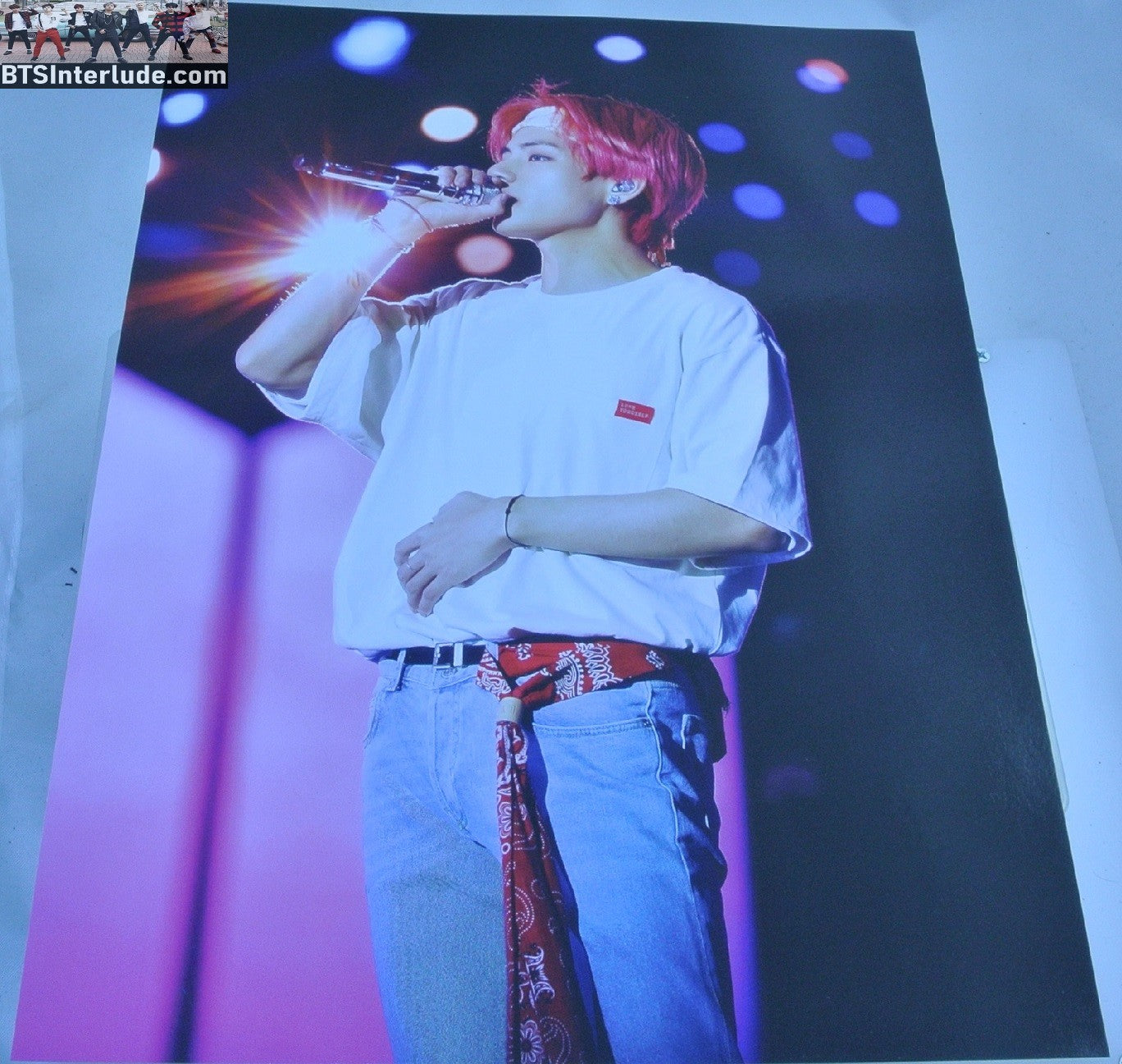 BTS POSTER FANSITE V KIM TAEHYUNG 김태형 RED HAIR LOVE YOURSELF WORLD TOUR DEAR MY HEART FANSITE
