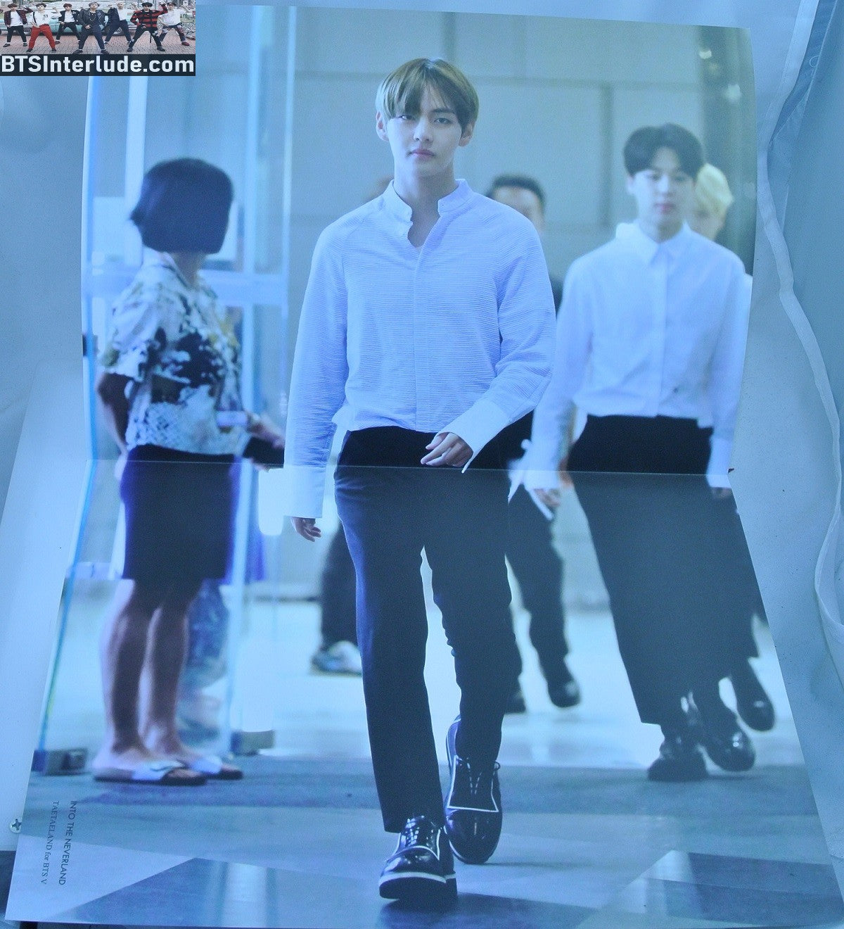 BTS POSTER FANSITE V KIM TAEHYUNG 김태형 WHITE STRIPED SHIRT BLACK SLACKS 2 PAGES TAE TAE LAND FANSITE INTO THE NEVERLAND
