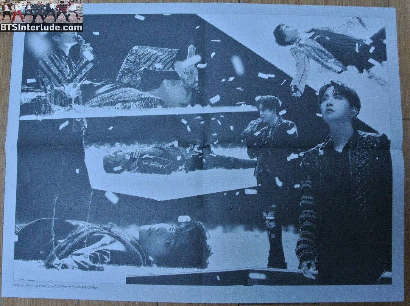 BTS POSTER FOLDED OFFICIAL GROUP BLACK WHITE REVERSIBLE FROM MAP OF THE SOUL ON:E ONE BOOK ROUTE VERSION NEW JUNGKOOK V JIMIN RM J-HOPE SUGA JIN