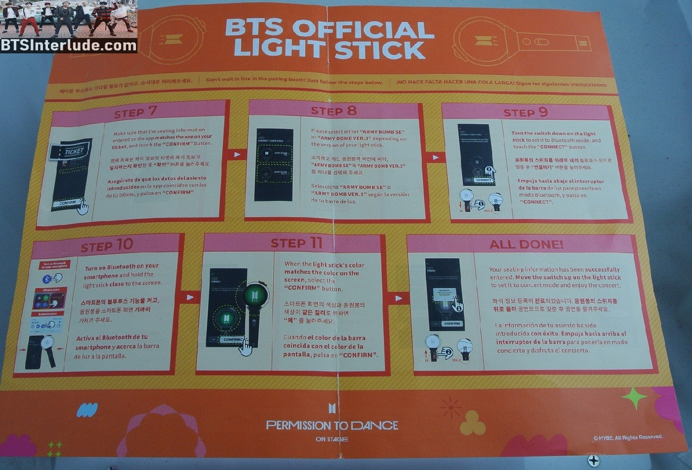 BTS POSTER FOLDED OFFICIAL GROUP 2021 PERMISSION TO DANCE PTD SOFI CONCERT ARMY BOMB INSTRUCTIONS JUNGKOOK V JIMIN RM J-HOPE SUGA JIN