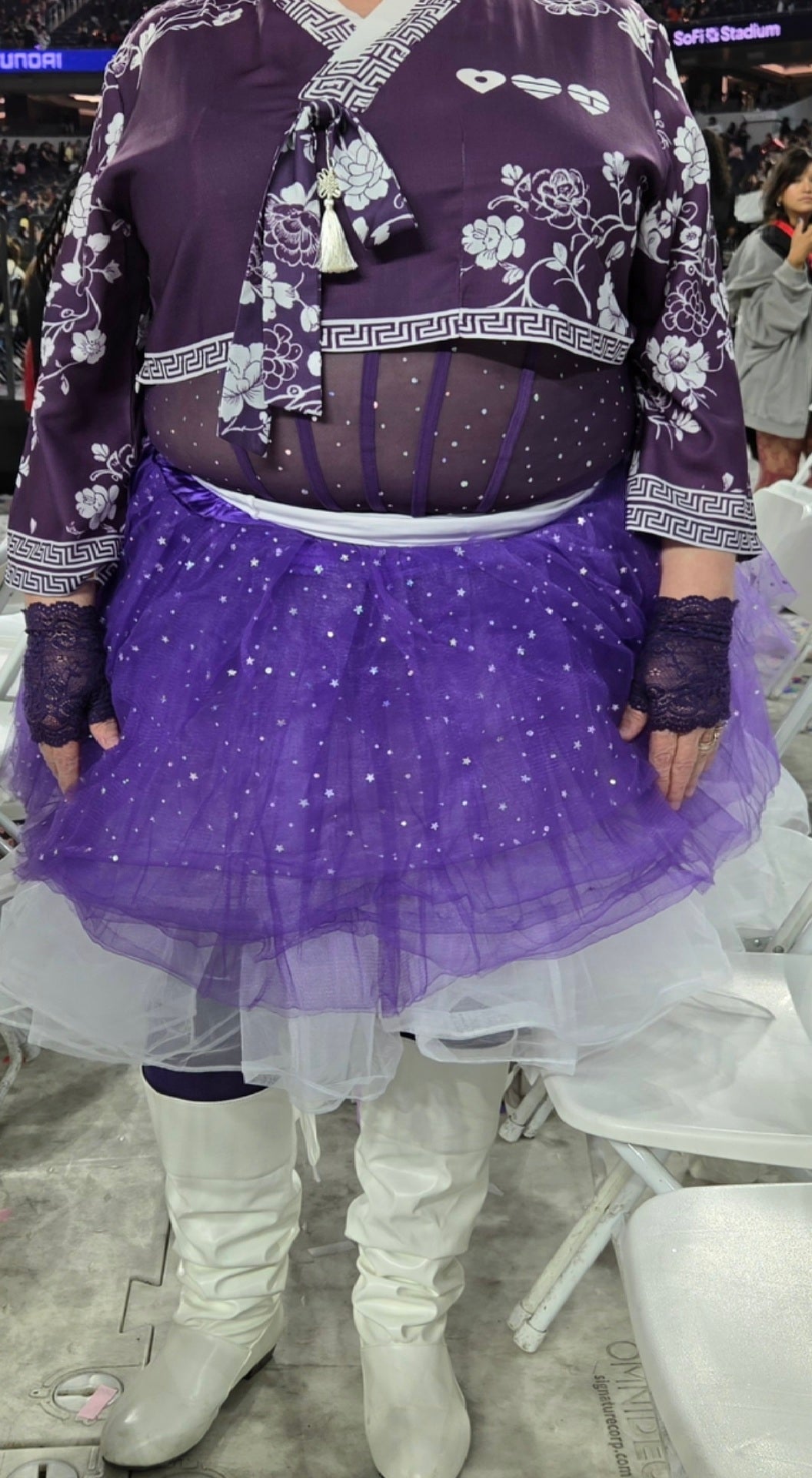 BTS SHIRT FAUX HANBOK PURPLE WHITE FLOWERS CROP NORIGAE 3XL ARIRANG CONCERTS JUNGKOOK V JIMIN RM J-HOPE SUGA JIN