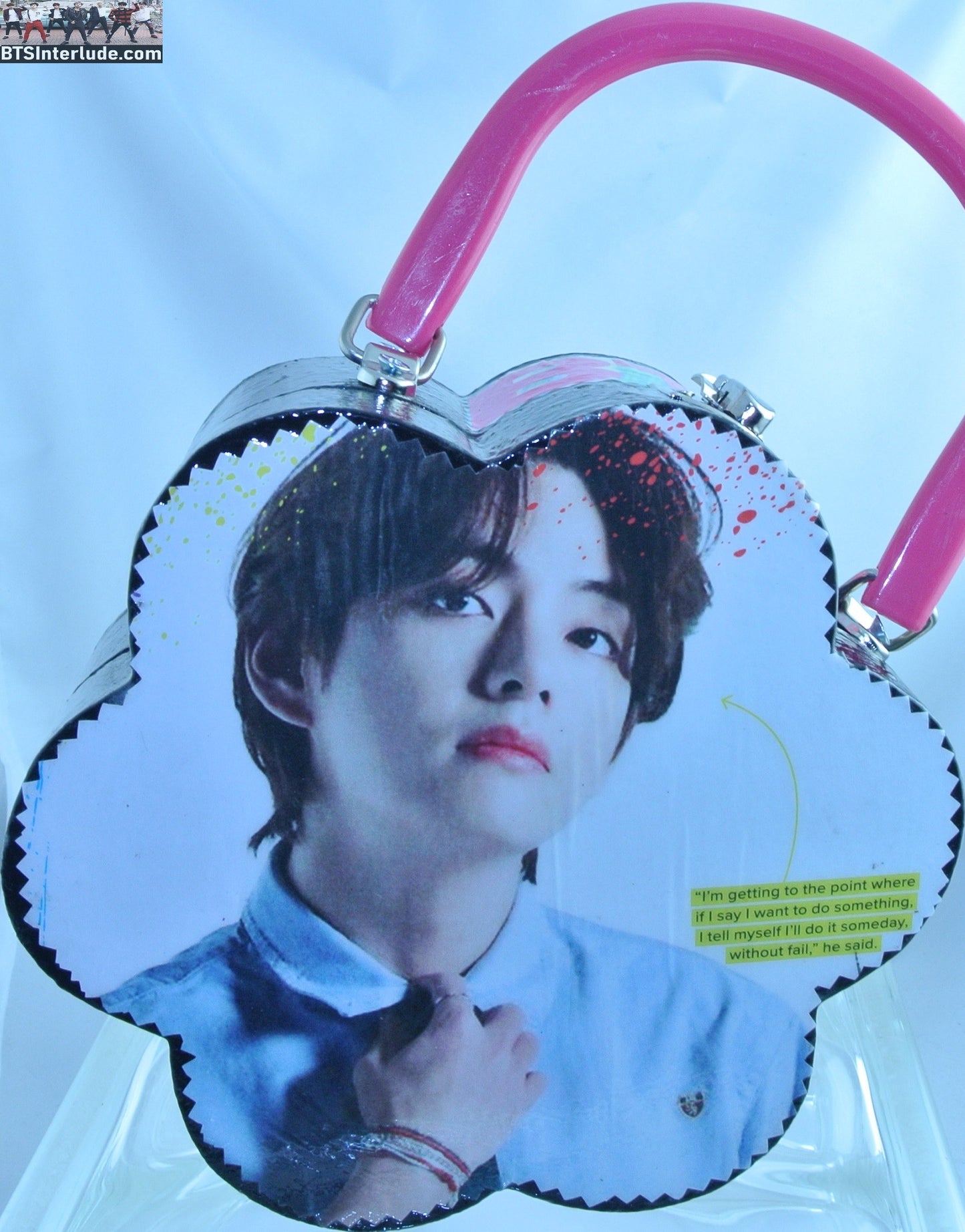 BTS PURSE CIGAR BOX V KIM TAEHYUNG 김태형 CLOVER PINK LUCITE HANDLE SILVER HARDWARE
