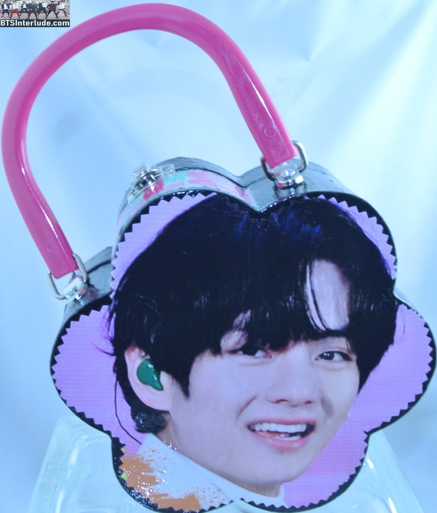 BTS PURSE CIGAR BOX V KIM TAEHYUNG 김태형 CLOVER PINK LUCITE HANDLE SILVER HARDWARE