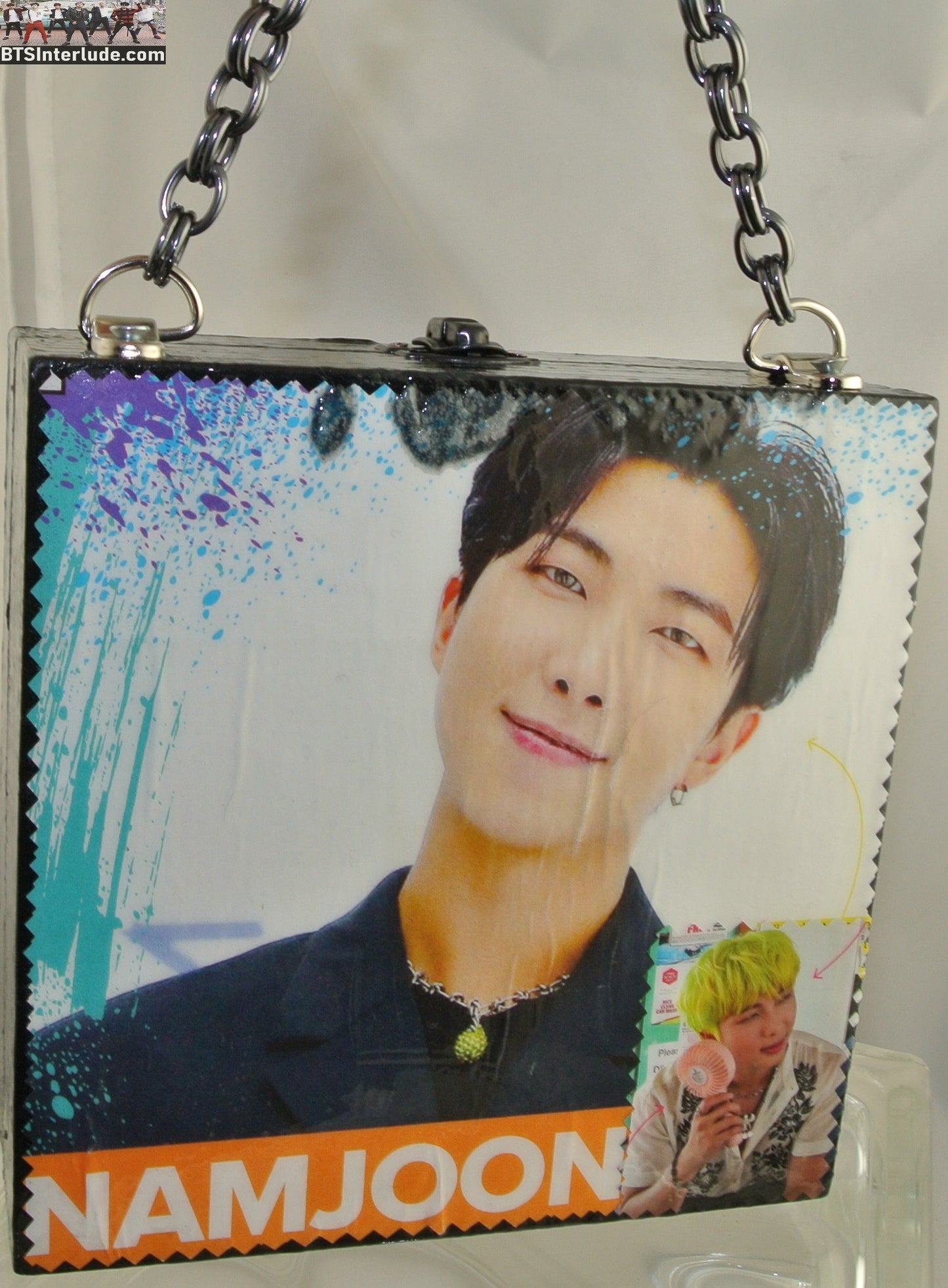 BTS PURSE CIGAR BOX RM KIM NAMJOON 김남준 SMALL BLUE HAIR DYNAMITE ERA GUNMETAL CHAIN HARDWARE