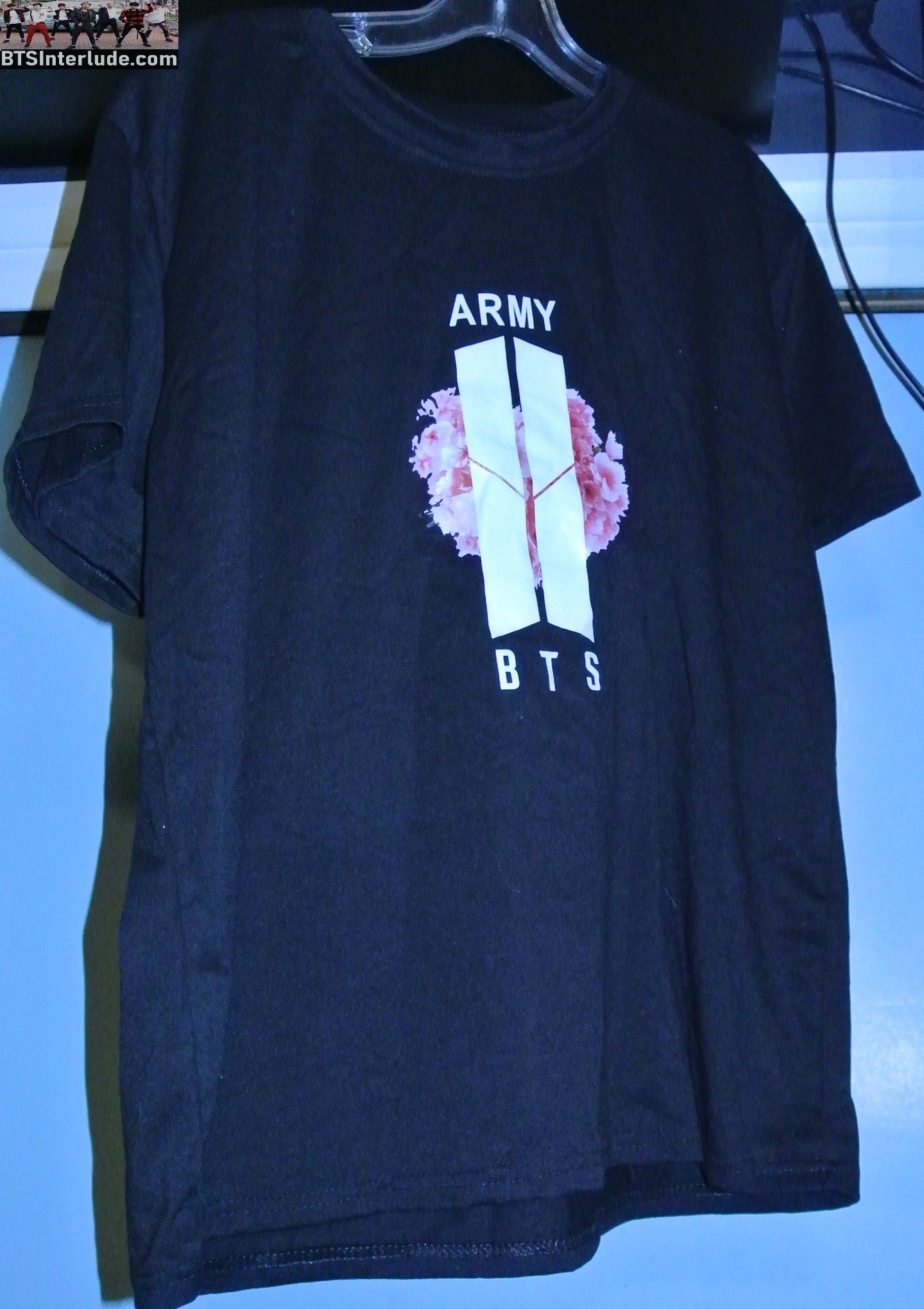 BTS SHIRT BLACK LARGE XL ARMY BTS DOORS WHITE PINK FLOWERS JUNGKOOK V JIMIN RM J-HOPE SUGA JIN