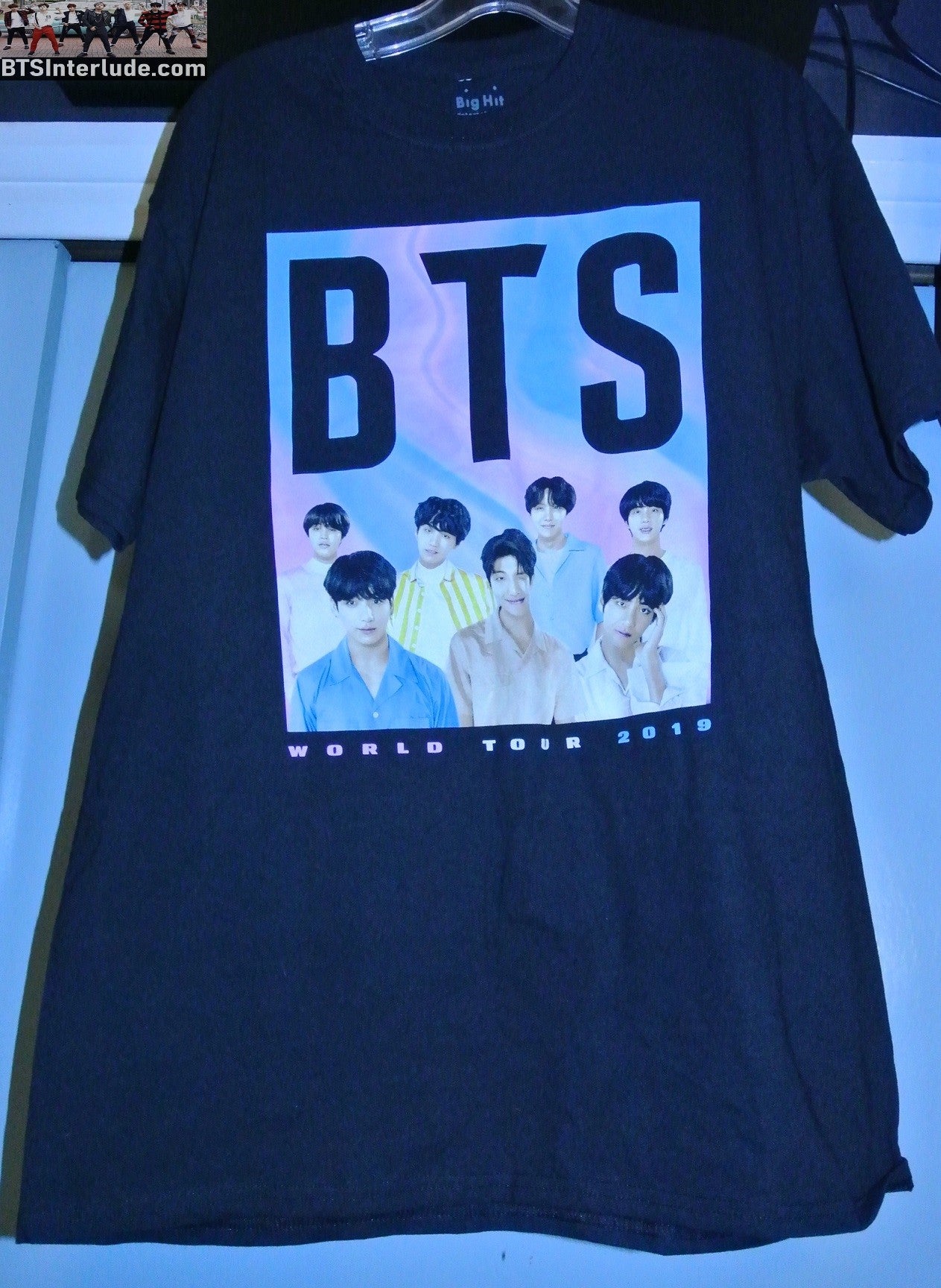 BTS SHIRT BLACK LARGE XL PHOTO 2019 WORLD TOUR LIST OF CITIES BACK JUNGKOOK V JIMIN RM J-HOPE SUGA JIN