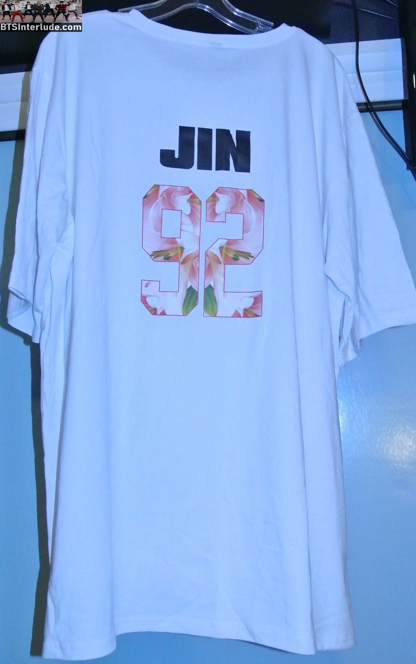 BTS SHIRT JIN KIM SEOKJIN 김석진 WHITE 4XL EXTRA LARGE ARMY BTS DOORS FRONT JIN 92 ON BACK