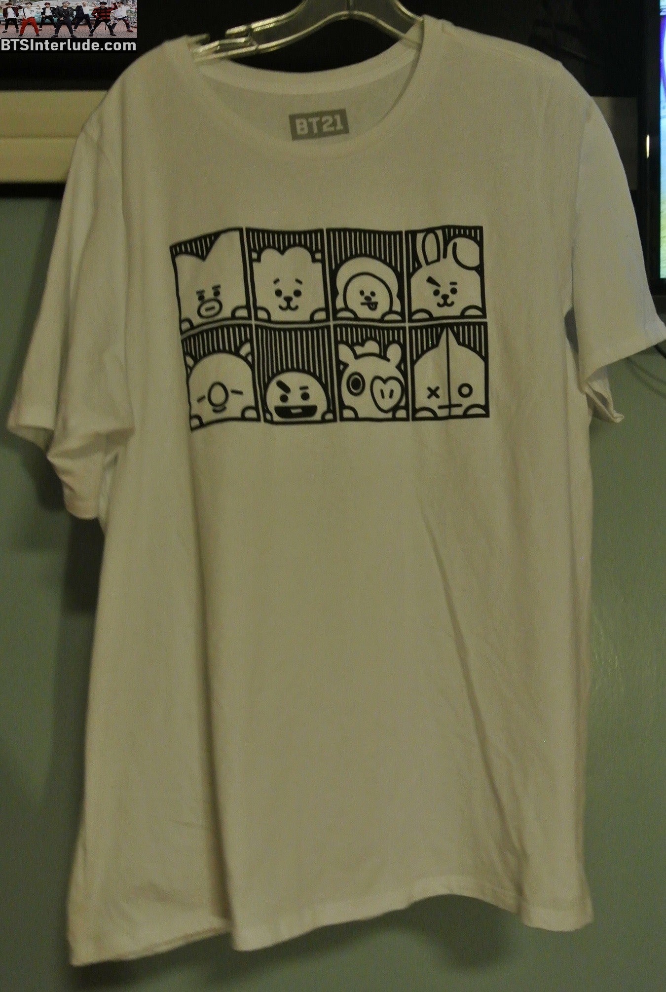 BTS SHIRT WHITE 2XL 3XL BT21 NEW OFFICIAL BLACK SQUARES COOKY TATA CHIMMY KOYA MANG SHOOKY RJ JUNGKOOK V JIMIN RM J-HOPE SUGA JIN