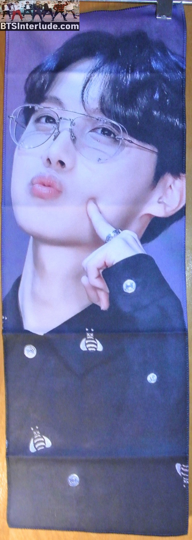 BTS SLOGAN FABRIC J-HOPE 정호석 BLACK JACKET CHEEK POKE GLASSES BANNER 2 SIDED LIMITED EDITION