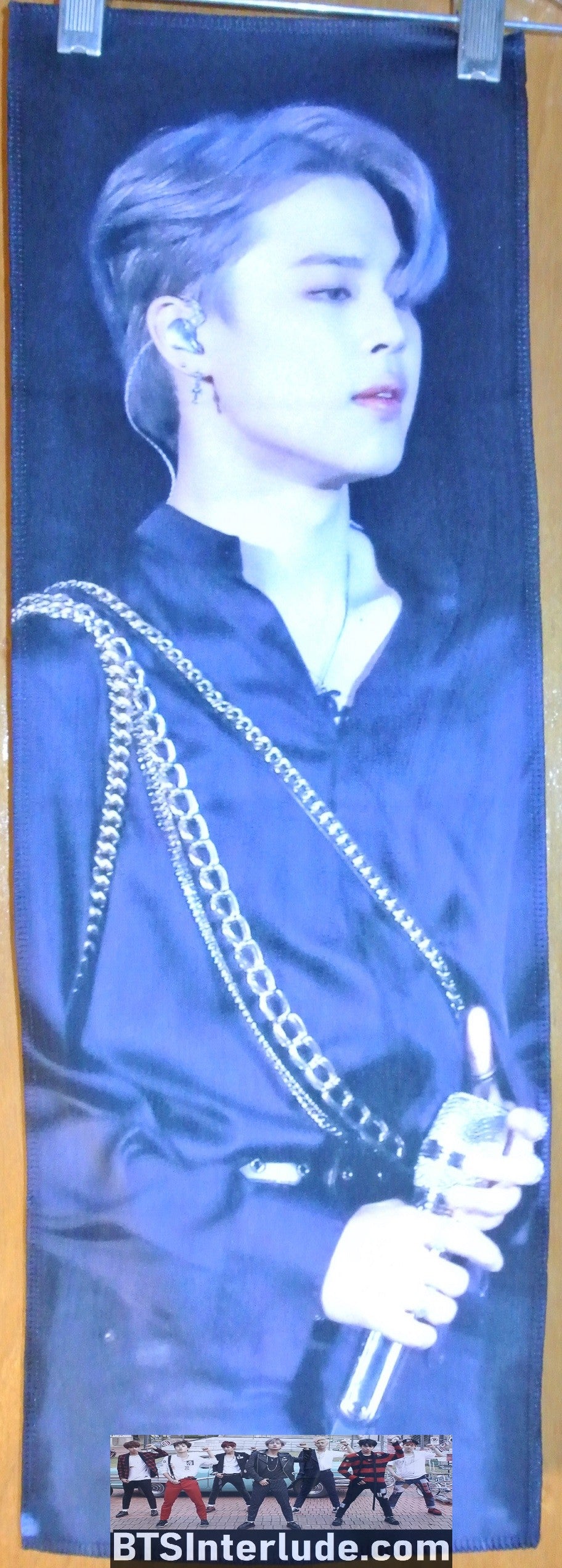 BTS SLOGAN FABRIC PARK JIMIIN 박지민 SILVERY BLOND HAIR BLACK SATIN SHIRT GOLD CHAINS CATS PAW FANSITE BANNER 2 SIDED LIMITED EDITION