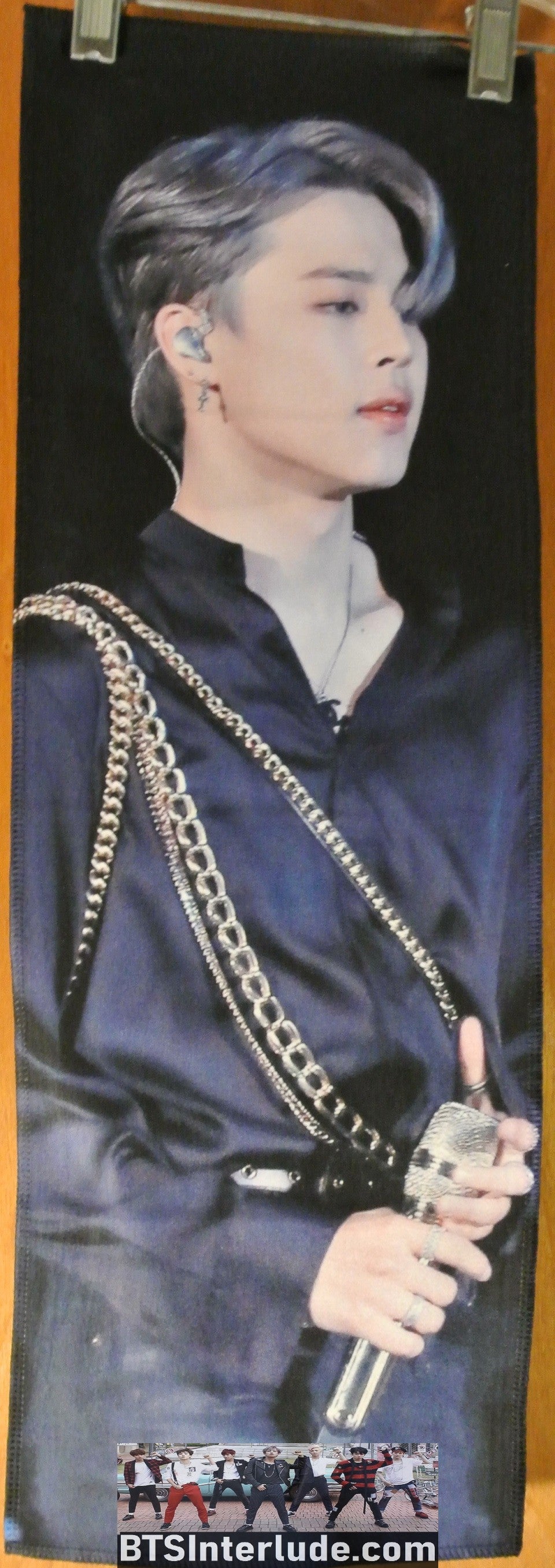 BTS SLOGAN FABRIC PARK JIMIIN 박지민 SILVERY BLOND HAIR BLACK SATIN SHIRT GOLD CHAINS CATS PAW FANSITE BANNER 2 SIDED LIMITED EDITION
