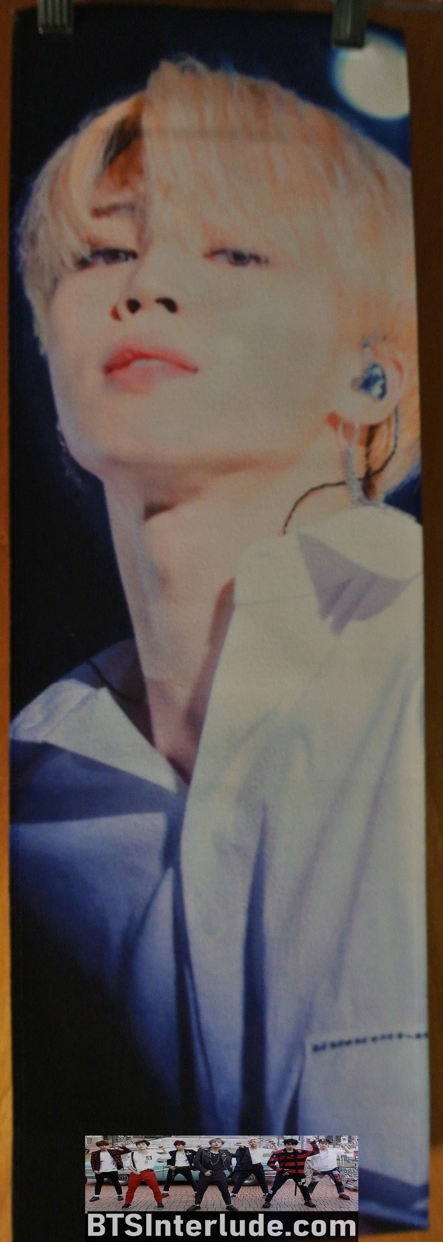 BTS SLOGAN FABRIC PARK JIMIIN 박지민 BLOND HAIR WHITE SHIRT PRUSSIAN BLUE FANSITE BANNER 2 SIDED LIMITED EDITION