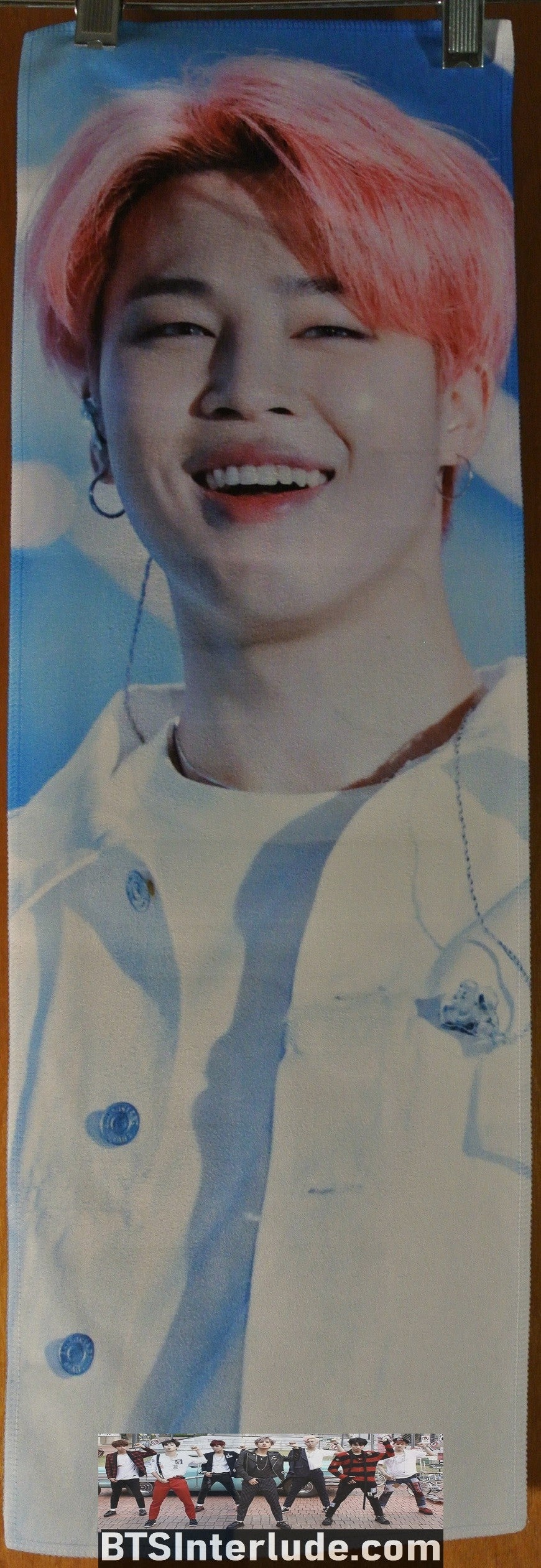 BTS SLOGAN FABRIC PARK JIMIIN 박지민 PINK HAIR WHITE JACKET ADELIO FANSITE BANNER 2 SIDED LIMITED EDITION