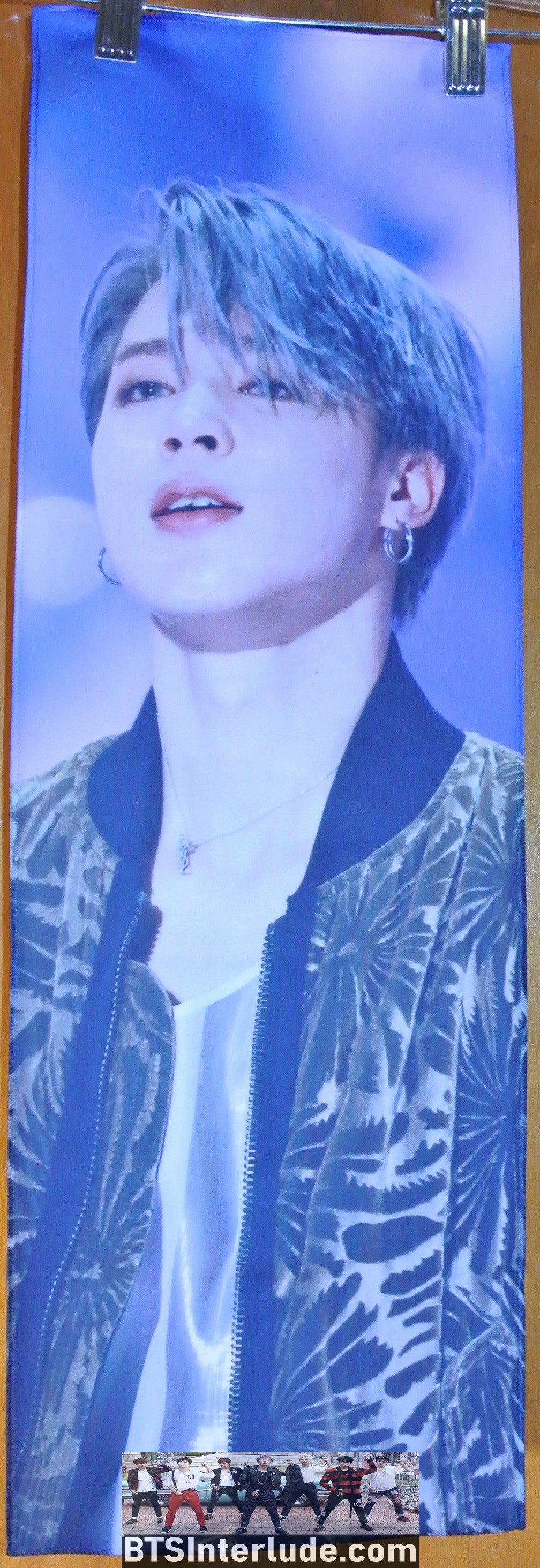 BTS SLOGAN FABRIC PARK JIMIIN 박지민 SILVER HAIR CAMO JACKET FANSITE BANNER 2 SIDED LIMITED EDITION