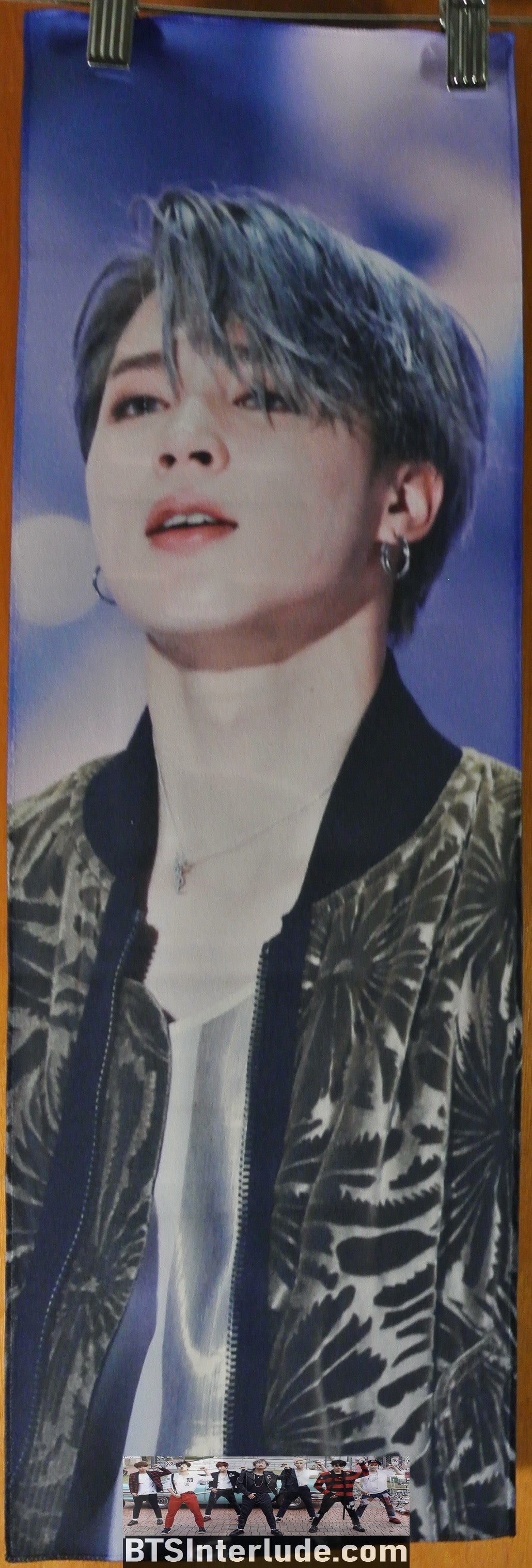 BTS SLOGAN FABRIC PARK JIMIIN 박지민 SILVER HAIR CAMO JACKET FANSITE BANNER 2 SIDED LIMITED EDITION