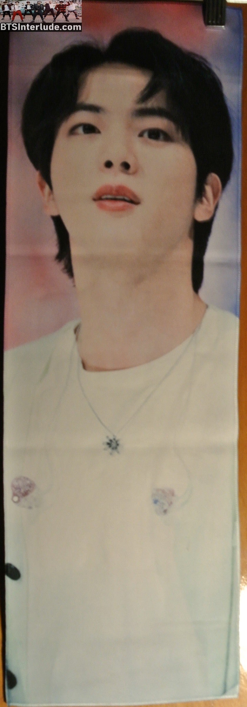 BTS SLOGAN FABRIC JIN KIM SEOKJIN 김석진 BLUE SWEATER WHITE SHIRT FANSITE BANNER LIMITED EDITION