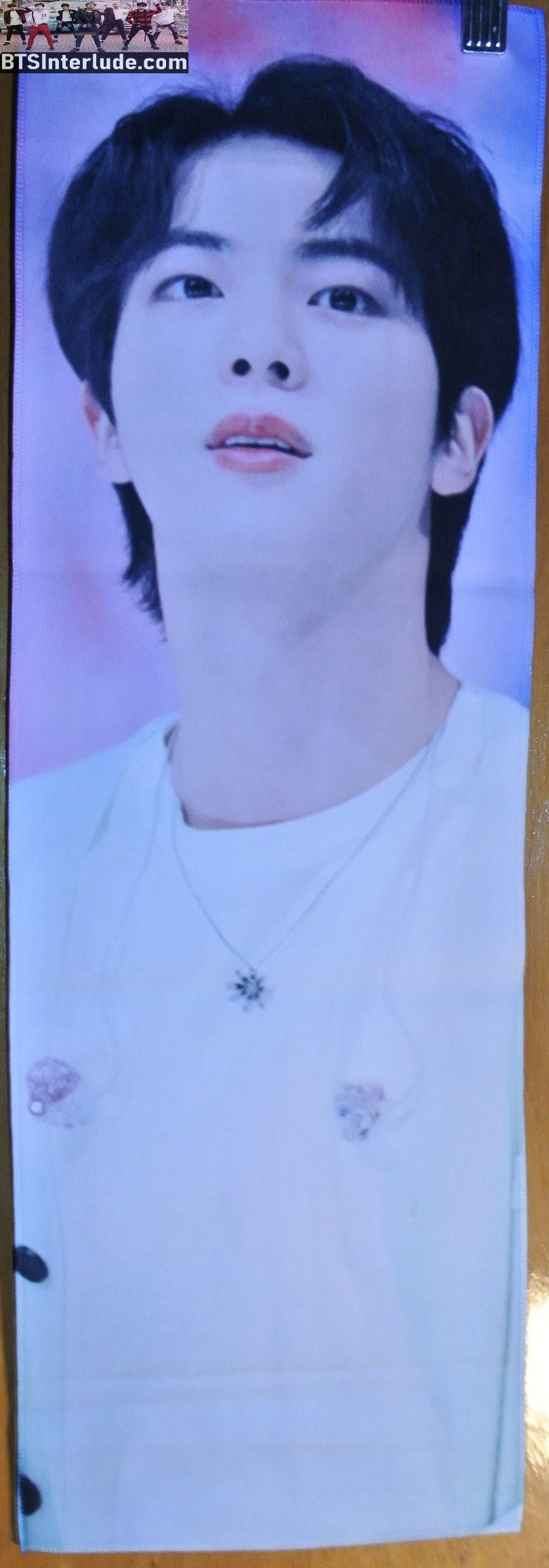 BTS SLOGAN FABRIC JIN KIM SEOKJIN 김석진 BLUE SWEATER WHITE SHIRT FANSITE BANNER LIMITED EDITION