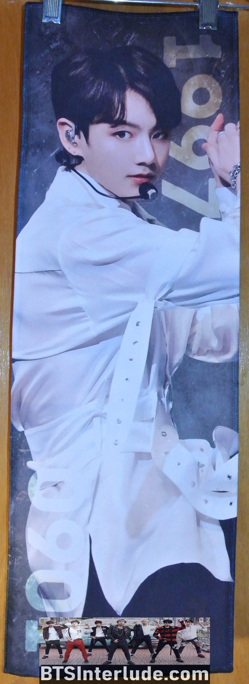 BTS SLOGAN FABRIC JEON JUNGKOOK 전정국 WHITE SHIRT PROFILE ENCHANTED JK FANSITE BANNER 2 SIDED LIMITED EDITION