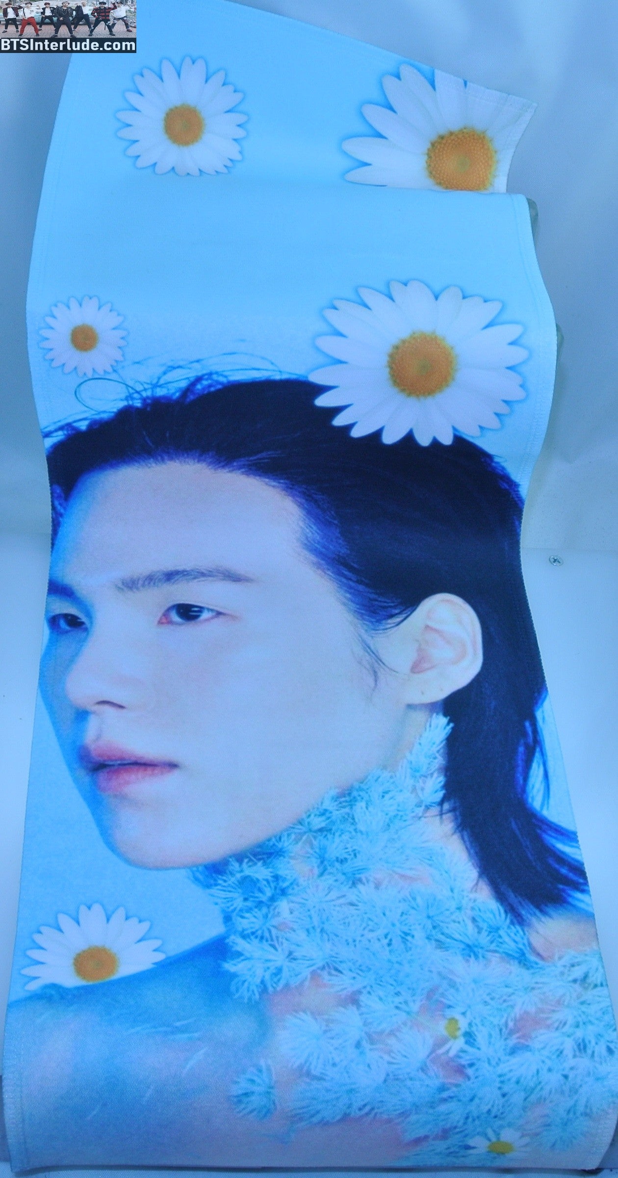 BTS SLOGAN FABRIC SUGA MIN YOONGI 민윤기 BLUE DAISIES LONG HAIR FANSITE SLOGAN BANNER LIMITED EDITION