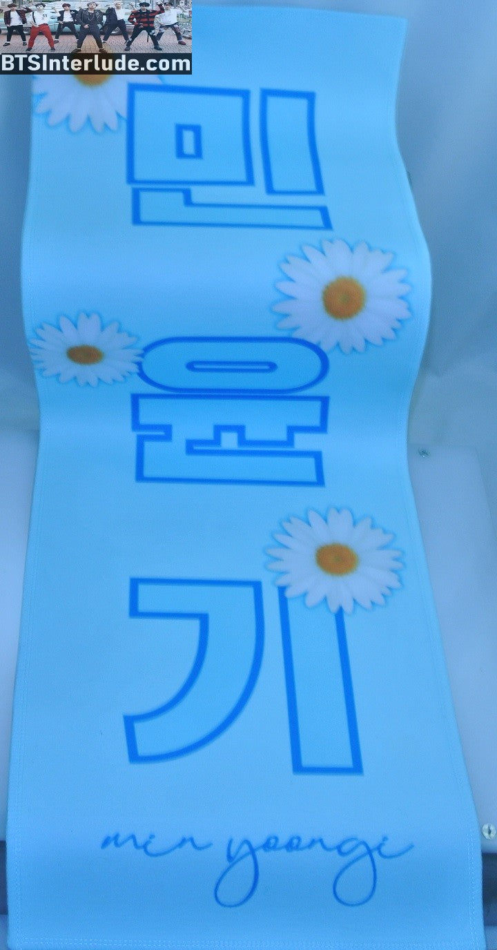 BTS SLOGAN FABRIC SUGA MIN YOONGI 민윤기 BLUE DAISIES LONG HAIR FANSITE SLOGAN BANNER LIMITED EDITION