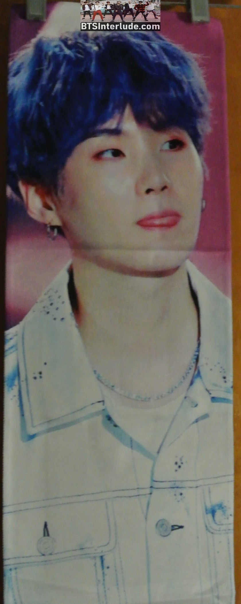 BTS SLOGAN FABRIC SUGA MIN YOONGI 민윤기 BLUE HAIR DENIM FANSITE SLOGAN BANNER LIMITED EDITION