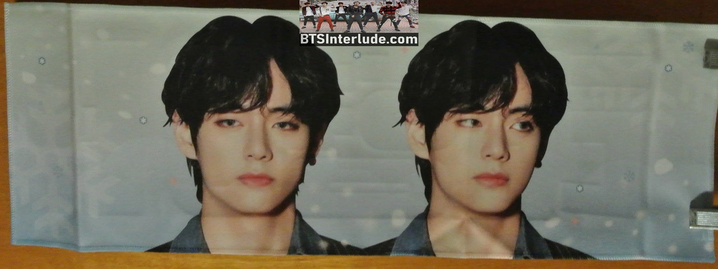 BTS SLOGAN FABRIC V KIM TAEHYUNG 김태형 2 SHOT DARK PINSTRIPE DENIM FANSITE SLOGAN BANNER LIMITED EDITION