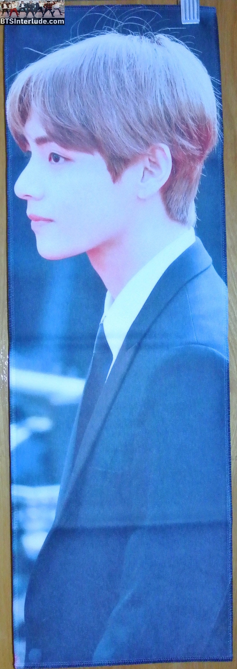BTS SLOGAN FABRIC V KIM TAEHYUNG 김태형 PROFILE BLACK SUIT MY FIRST LOVE FANSITE BANNER 2 SIDED LIMITED EDITION