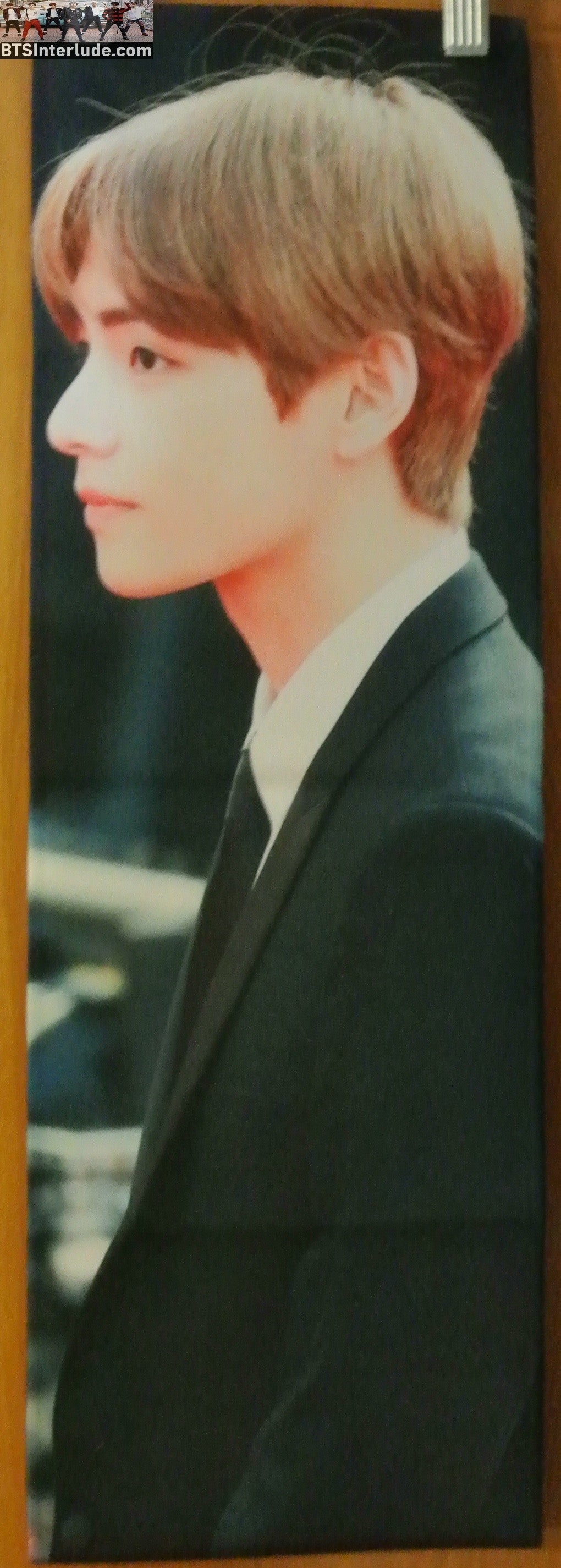 BTS SLOGAN FABRIC V KIM TAEHYUNG 김태형 PROFILE BLACK SUIT MY FIRST LOVE FANSITE BANNER 2 SIDED LIMITED EDITION