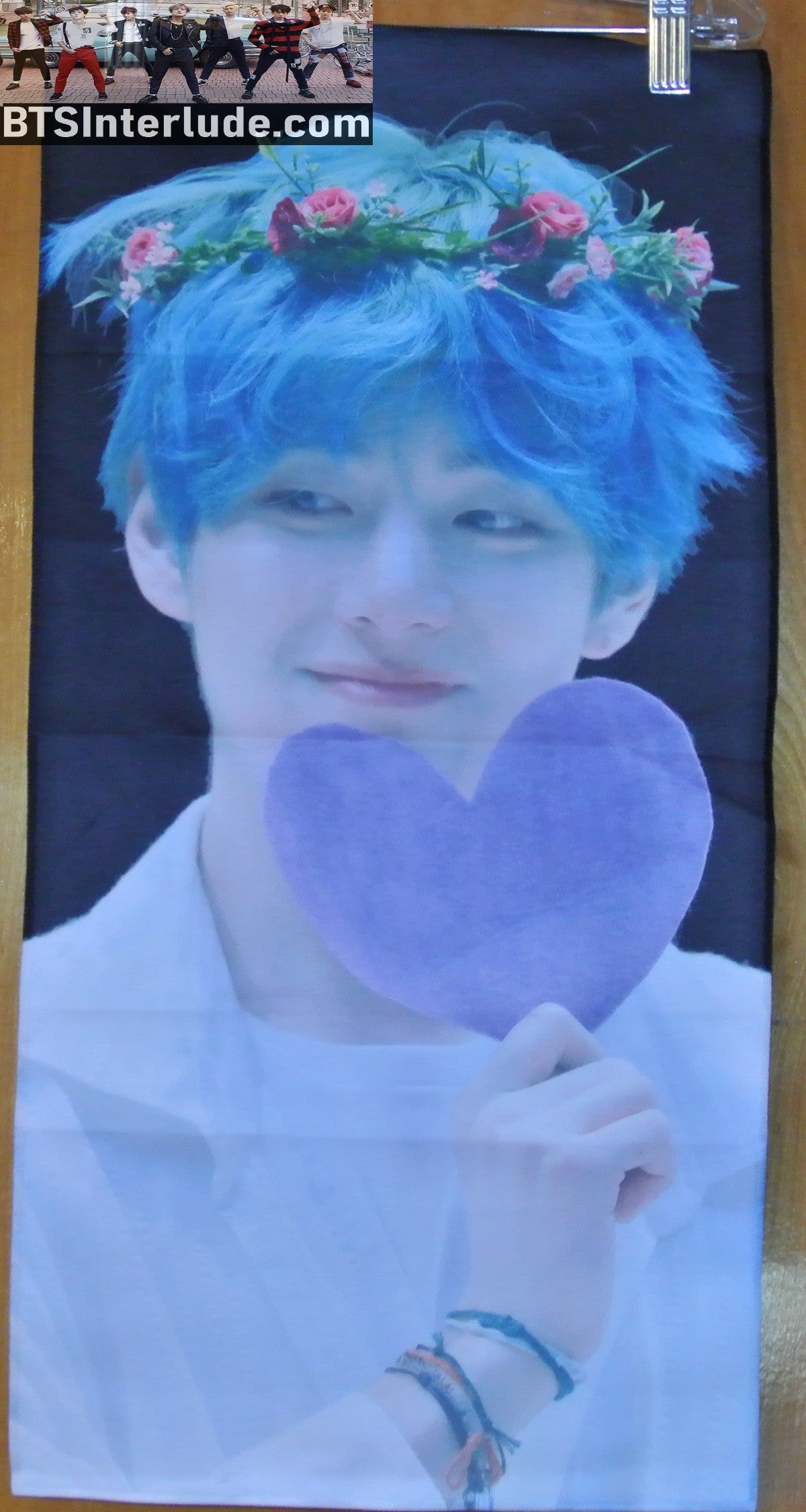 BTS SLOGAN FABRIC V KIM TAEHYUNG 김태형 BLUE HAIR PURPLE HEART FANSIGN DOUBLE WIDE FANSITE SLOGAN BANNER LIMITED EDITION