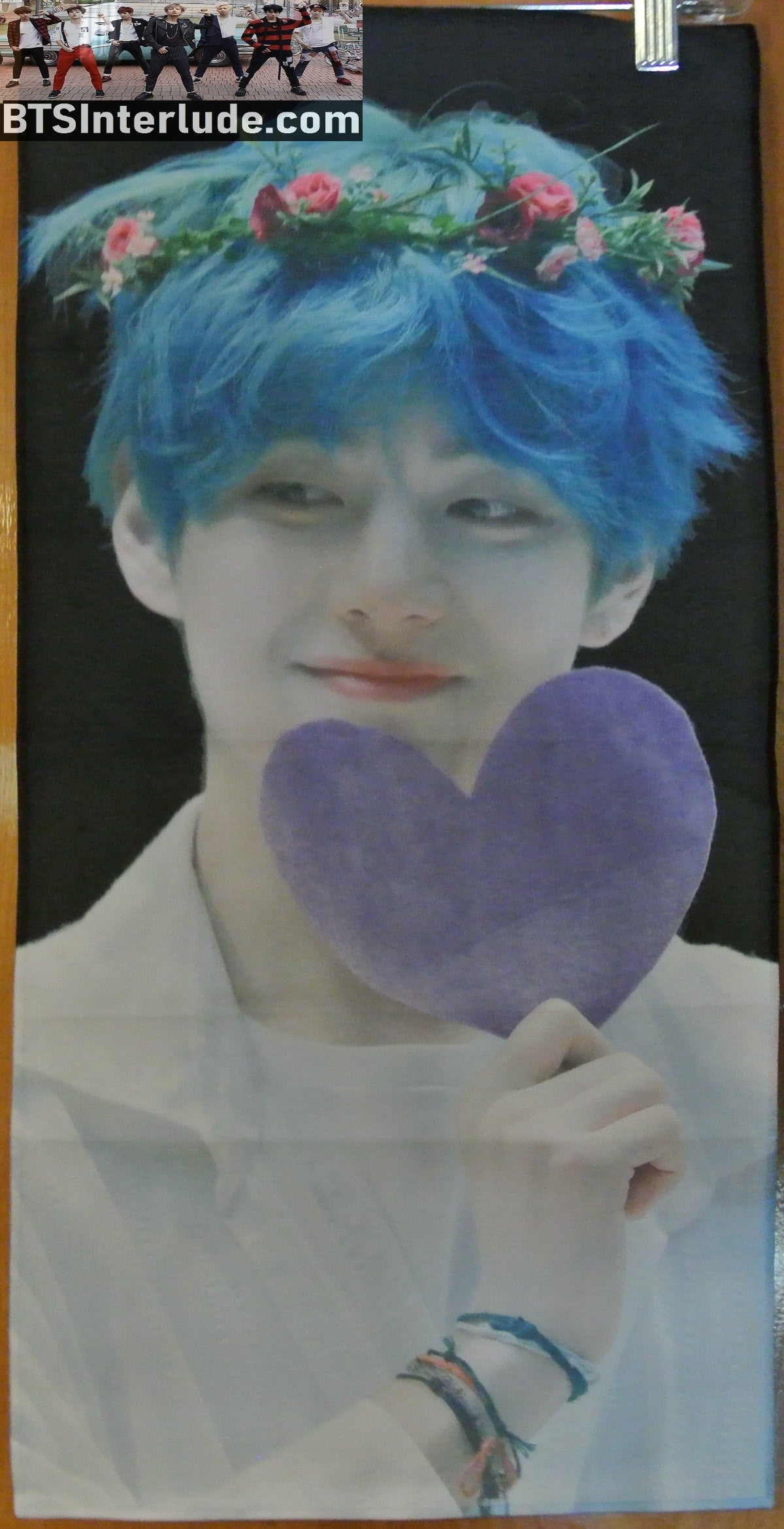 BTS SLOGAN FABRIC V KIM TAEHYUNG 김태형 BLUE HAIR PURPLE HEART FANSIGN DOUBLE WIDE FANSITE SLOGAN BANNER LIMITED EDITION