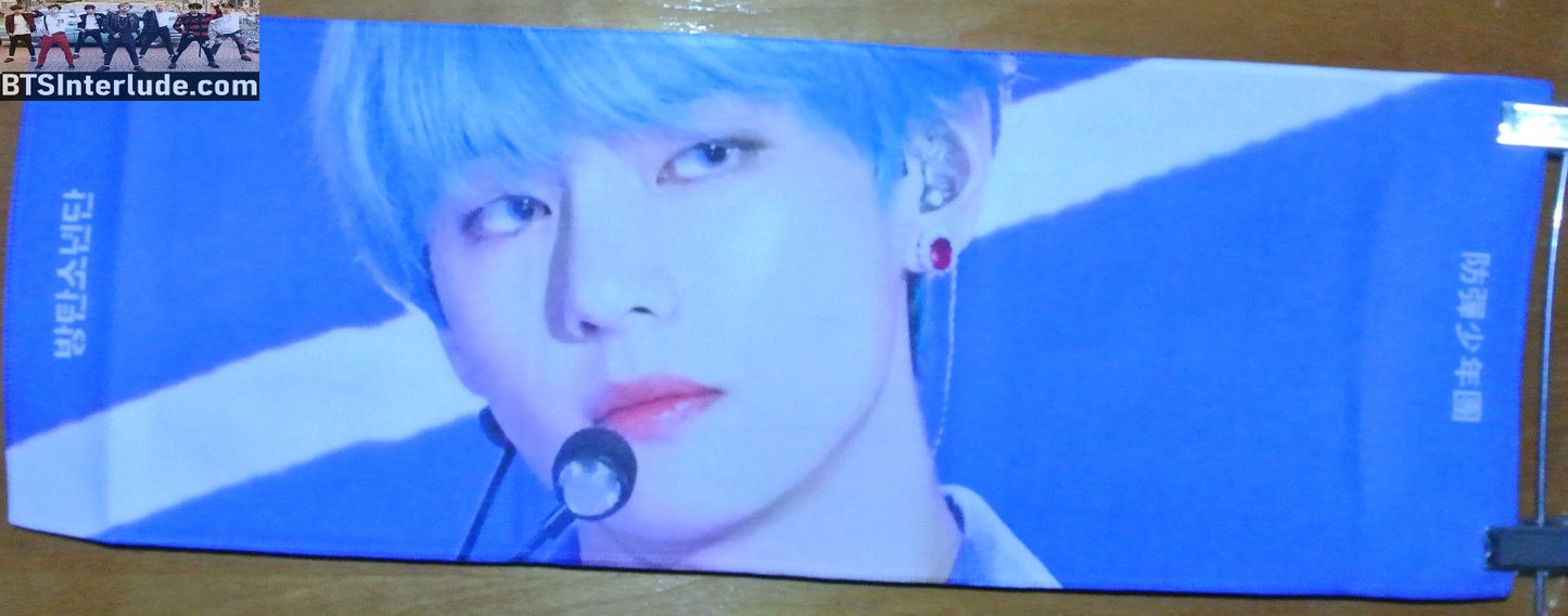 BTS SLOGAN FABRIC V KIM TAEHYUNG 김태형 BLUE HAIR CLOSEUP FANSITE SLOGAN BANNER LIMITED EDITION