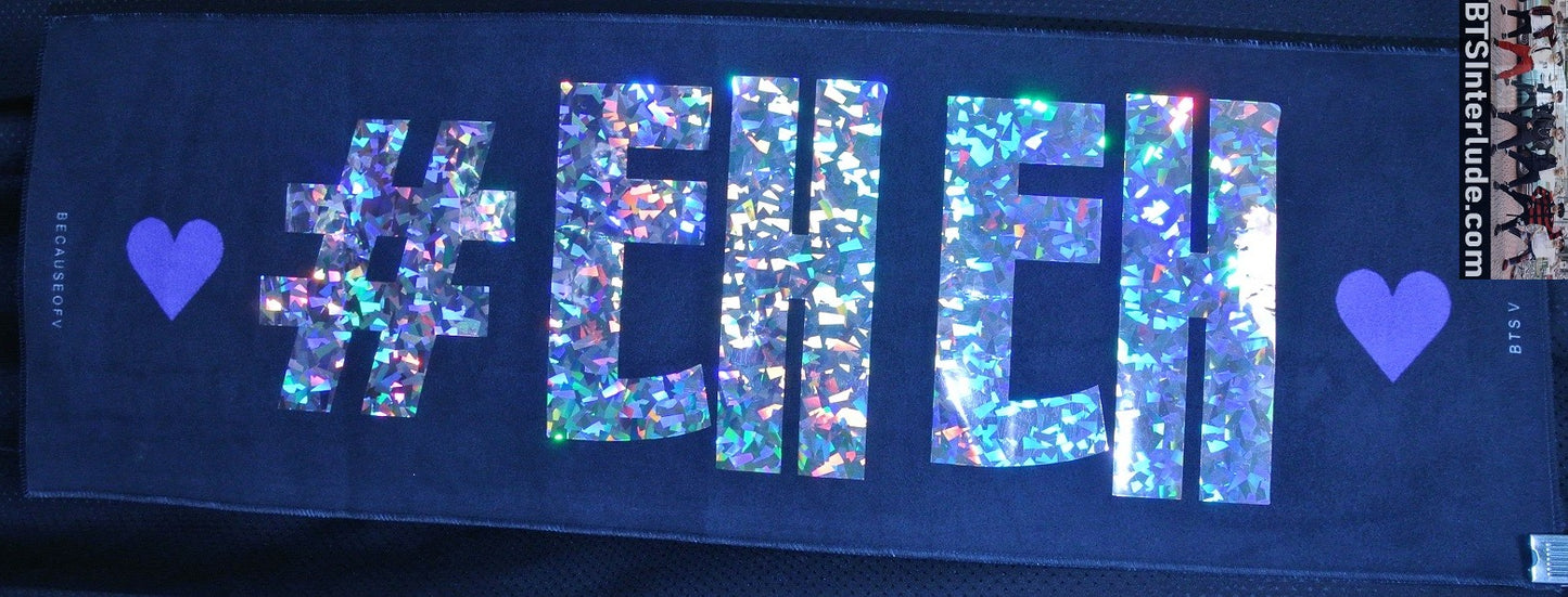 BTS SLOGAN FABRIC V KIM TAEHYUNG 김태형 BLACK SPARKLE SUIT THROWING KISSES BECAUSE OF V FANSITE BANNER 2 SIDED LIMITED EDITION