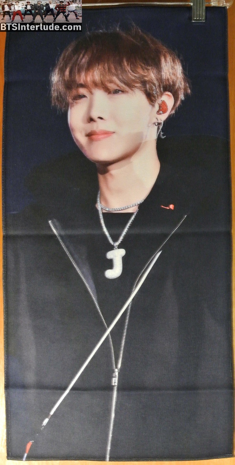 BTS SLOGAN FABRIC XL J-HOPE 정호석 BLACK HOODIE DIAMOND J NECKLACE BANNER 2 SIDED LIMITED EDITION