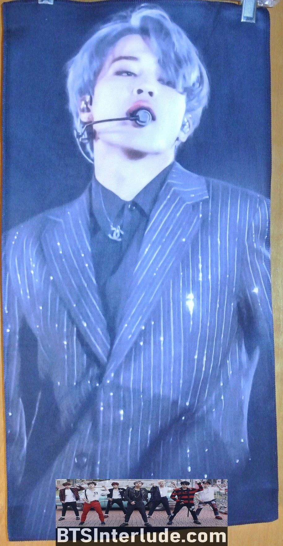 BTS SLOGAN FABRIC XL PARK JIMIIN 박지민 SILVER HAIR BLACK PINSTRIPES JIMINIFUL FANSITE BANNER 2 SIDED LIMITED EDITION