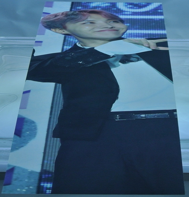 BTS SLOGAN CARDSTOCK J-HOPE 정호석 JUNG HOSEOK BLACK JACKET WHIITE SHIRT REDDISH HAIR FANSITE BANNER 2 SIDED LIMITED EDITION