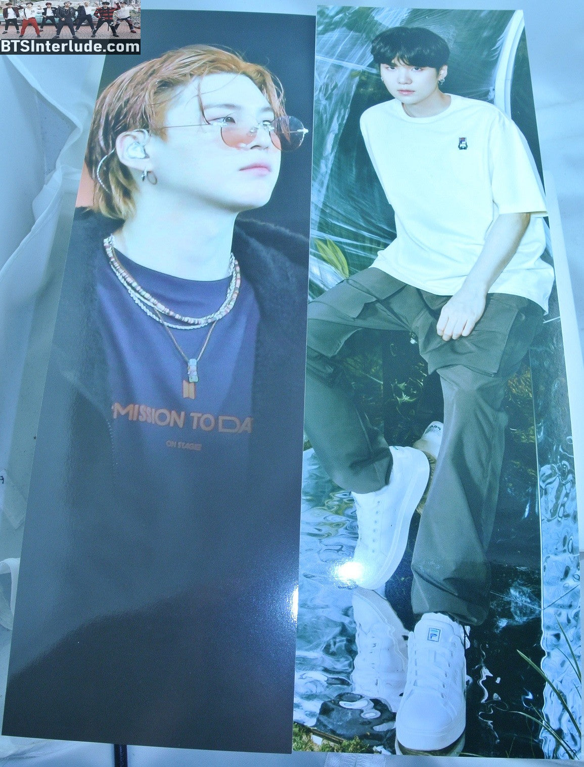 BTS SLOGAN CARDSTOCK SUGA MIN YOONGI 민윤기 SET OF 2 PTD PERMISSION TO DANCE LA SOFI FILA AD FANSITE SLOGAN BANNER LIMITED EDITION
